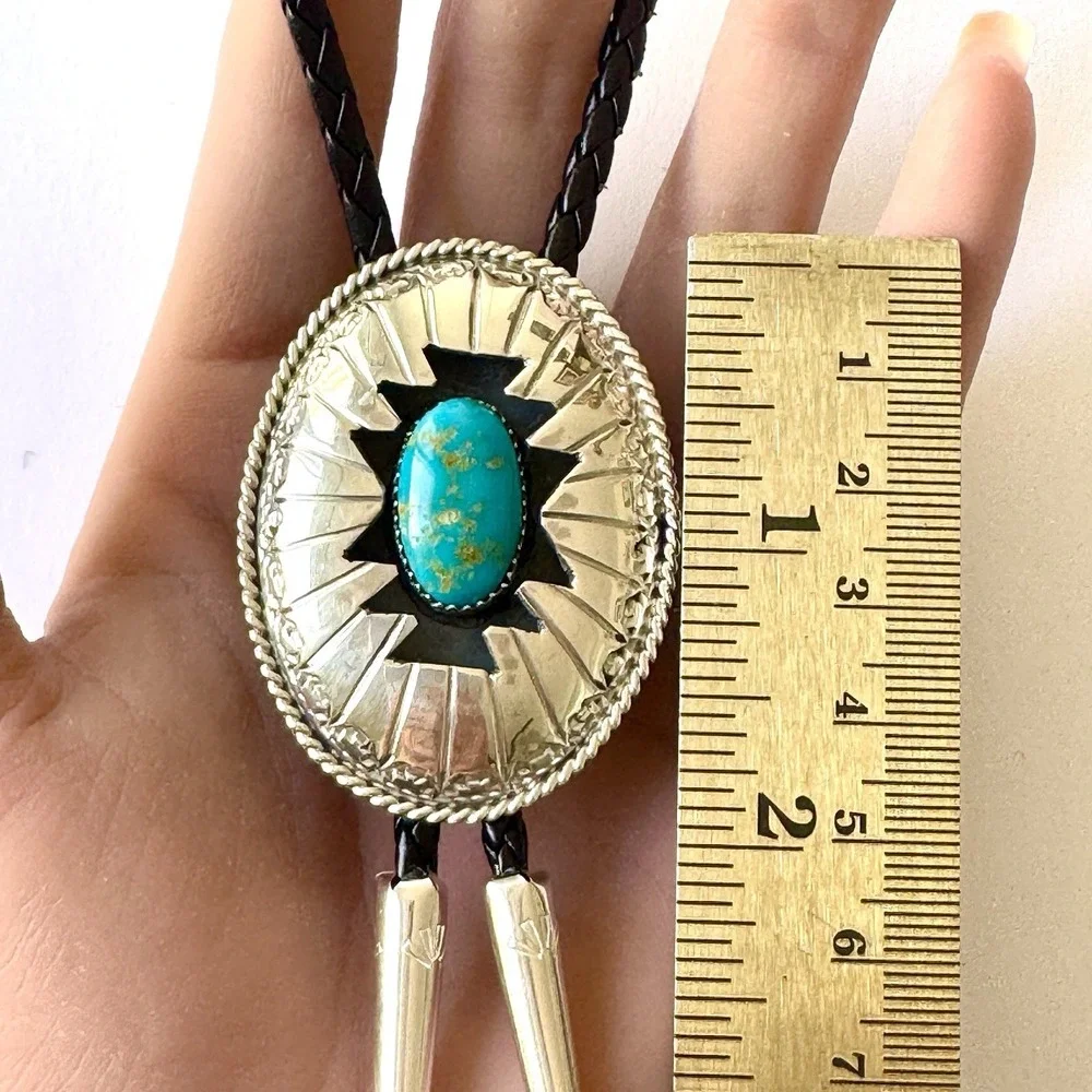 Navajo Turquoise Bolo Tie Rug Shadow Box Signed Wilbert Muskett‎ Sr Sterling